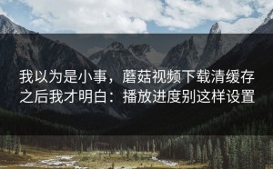 我以为是小事，蘑菇视频下载清缓存之后我才明白：播放进度别这样设置