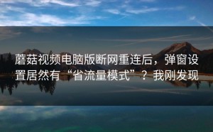 蘑菇视频电脑版断网重连后，弹窗设置居然有“省流量模式”？我刚发现